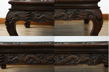 和製ヴィンテージ　最高級　総紫檀(シタン)彫刻　まるで美術品!!　置いてあるだけで存在感を放つ花鳥図と龍の総彫りが見事な座卓　定価約170万円　(R-078065)