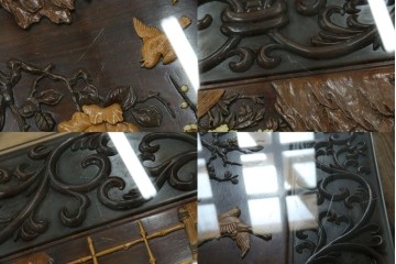 和製ヴィンテージ　最高級　総紫檀(シタン)彫刻　まるで美術品!!　置いてあるだけで存在感を放つ花鳥図と龍の総彫りが見事な座卓　定価約170万円　(R-078065)