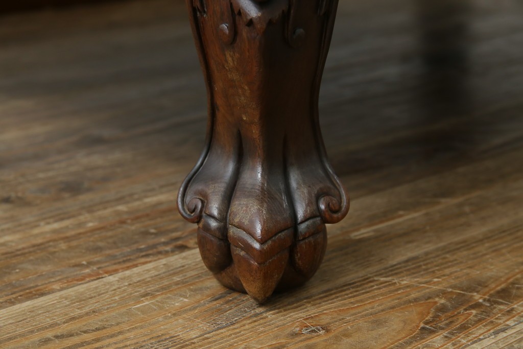 和製ヴィンテージ　最高級　総紫檀(シタン)彫刻　まるで美術品!!　置いてあるだけで存在感を放つ花鳥図と龍の総彫りが見事な座卓　定価約170万円　(R-078065)