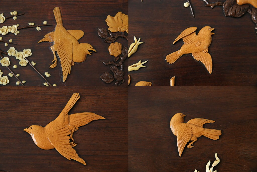 和製ヴィンテージ　最高級　総紫檀(シタン)彫刻　まるで美術品!!　置いてあるだけで存在感を放つ花鳥図と龍の総彫りが見事な座卓　定価約170万円　(R-078065)