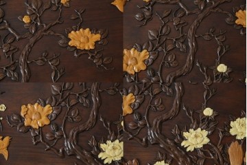 和製ヴィンテージ　最高級　総紫檀(シタン)彫刻　まるで美術品!!　置いてあるだけで存在感を放つ花鳥図と龍の総彫りが見事な座卓　定価約170万円　(R-078065)