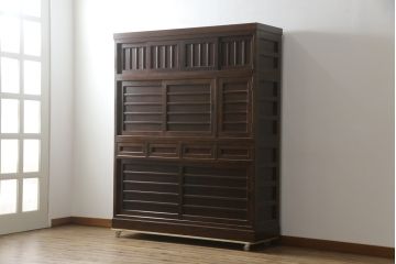 中古　美品　松本民芸家具　和モダンな雰囲気を醸し出す舞良型食器棚(キャビネット、水屋箪笥、収納棚、戸棚)(定価約133万円)(R-078077)