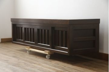 中古　美品　松本民芸家具　和モダンな雰囲気を醸し出す舞良型ローボード(テレビ台、テレビボード、リビングボード、収納棚、戸棚)(R-078078)