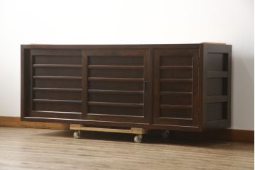 中古　美品　松本民芸家具　和モダンな雰囲気を醸し出す舞良型ローボード(サイドボード、テレビ台、テレビボード、リビングボード、収納棚、戸棚)(R-078079)