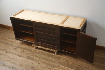 中古　美品　松本民芸家具　和モダンな雰囲気を醸し出す舞良型ローボード(サイドボード、テレビ台、テレビボード、リビングボード、収納棚、戸棚)(R-078079)
