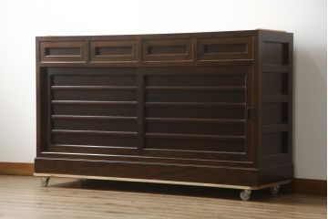 中古　美品　松本民芸家具　和モダンな雰囲気を醸し出す舞良型サイドボード(サイドキャビネット、収納棚、戸棚、テレビ台、テレビボード)(R-078080)