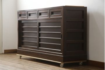 中古　美品　松本民芸家具　和モダンな雰囲気を醸し出す舞良型サイドボード(サイドキャビネット、収納棚、戸棚、テレビ台、テレビボード)(R-078080)