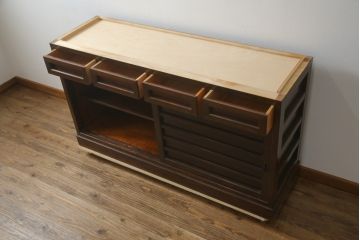 中古　美品　松本民芸家具　和モダンな雰囲気を醸し出す舞良型サイドボード(サイドキャビネット、収納棚、戸棚、テレビ台、テレビボード)(R-078080)