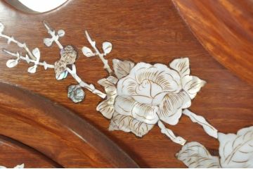 中古　美品　花梨(カリン)材　細やかな装飾が美しいホールクロック(時計台、振り子時計、分銅式、振り子付き)(R-078089)