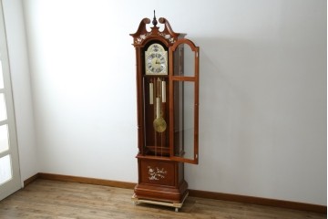 中古　美品　花梨(カリン)材　細やかな装飾が美しいホールクロック　(R-078089)