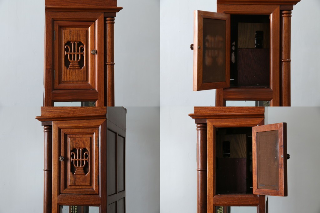 中古　美品　花梨(カリン)材　細やかな装飾が美しいホールクロック　(R-078089)