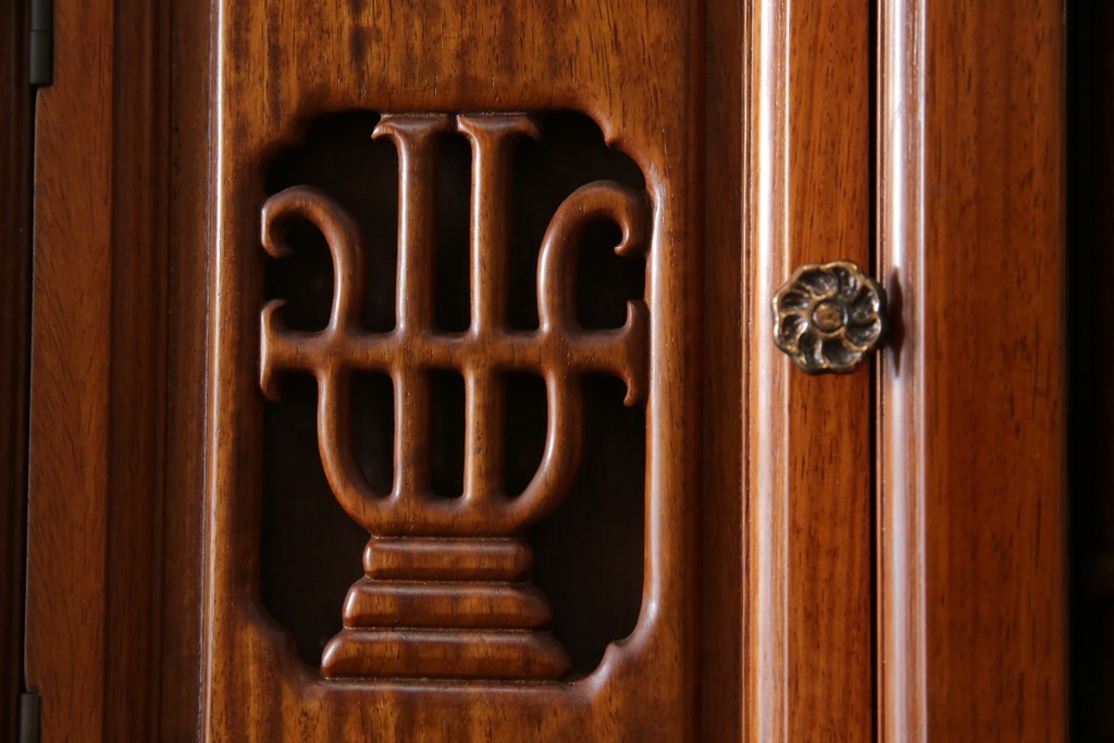 中古　美品　花梨(カリン)材　細やかな装飾が美しいホールクロック　(R-078089)