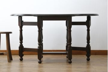 中古　美品　松本民芸家具　M型バタフライ卓(楕円)　凝った脚のデザインが優雅さを際立たせるバタフライテーブル(ドロップリーフテーブル、エクステンションテーブル、食卓、ダイニングテーブル、2人掛け、4人掛け、2P、4P)(定価約28万)(R-078100)