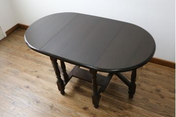 中古　美品　松本民芸家具　M型バタフライ卓(楕円)　凝った脚のデザインが優雅さを際立たせるバタフライテーブル(ドロップリーフテーブル、エクステンションテーブル、食卓、ダイニングテーブル、2人掛け、4人掛け、2P、4P)(定価約28万)(R-078100)