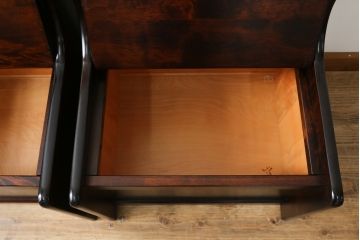 中古　美品　山室家具製作所　民芸家具　北の匠　木のぬくもりを感じる収納付きベンチ2脚セット(板座チェア、椅子、イス、バラ売り可能)(R-078101)