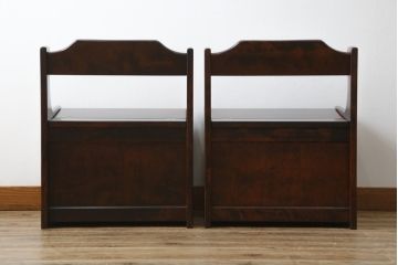中古　美品　山室家具製作所　民芸家具　北の匠　木のぬくもりを感じる収納付きベンチ2脚セット(板座チェア、椅子、イス、バラ売り可能)(R-078101)