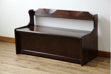 中古　美品　山室家具製作所　民芸家具　北の匠　木のぬくもりを感じる収納付きベンチ(板座チェア、長椅子、イス)(R-078102)