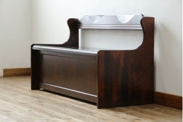 中古　美品　山室家具製作所　民芸家具　北の匠　木のぬくもりを感じる収納付きベンチ(板座チェア、長椅子、イス)(R-078102)