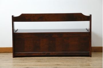 中古　美品　山室家具製作所　民芸家具　北の匠　木のぬくもりを感じる収納付きベンチ(板座チェア、長椅子、イス)(R-078102)