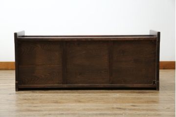 中古　美品　山室家具製作所　民芸家具　北の匠　木のぬくもりを感じる収納付きベンチ(板座チェア、長椅子、イス)(R-078102)