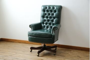 中古　美品!!　DREXEL HERITAGE(ドレクセルヘリテイジ)取り扱い　アメリカ高級家具　ジャレットブラザーズ(Jarrett Brothers)　本革(レザー)　ハイバックデスクチェア(オフィスチェア、回転チェア、アームチェア、デスクチェア)(定価約44万円)(R-078115)