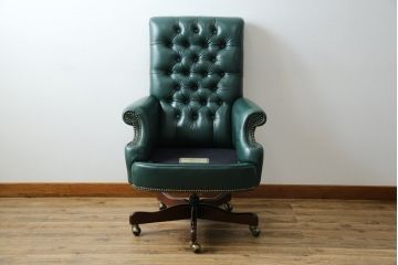 中古　美品!!　DREXEL HERITAGE(ドレクセルヘリテイジ)取り扱い　アメリカ高級家具　ジャレットブラザーズ(Jarrett Brothers)　本革(レザー)　ハイバックデスクチェア(オフィスチェア、回転チェア、アームチェア、デスクチェア)(定価約44万円)(R-078115)