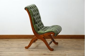 中古　超美品!!　スペイン製　バロッサバレンティ(VARO,S.A. VALENTI)　本革(レザー)　こだわりの空間のアクセントになるチェスターチェア(スリッパチェア、イージーチェア、サイドチェア、パーソナルチェア、椅子、イス)(定価約37万円)(R-078116)