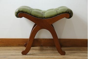 中古　超美品!!　スペイン製　バロッサバレンティ(VARO,S.A. VALENTI)　本革(レザー)　クラシカルな空間演出に活躍するオットマン(スリッパチェア、スツール、椅子、イス)(定価約16万2千円)(R-078117)