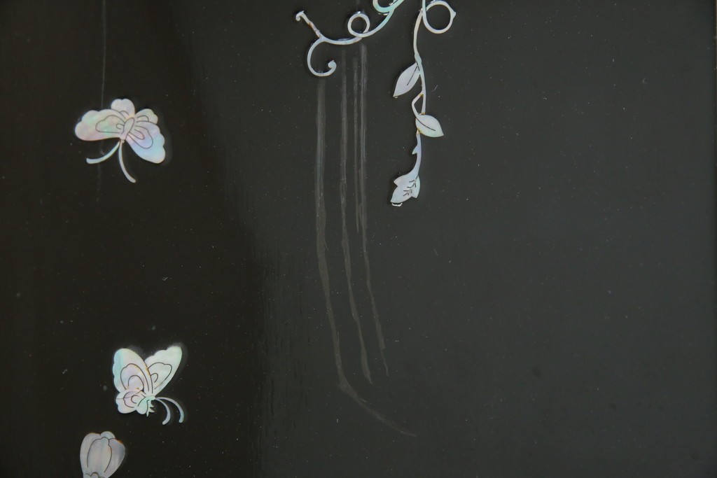 アジアンビンテージ　韓国　花鳥図の螺鈿(ラデン)細工が美しい4連衝立て　定価約120万円　(R-078123)