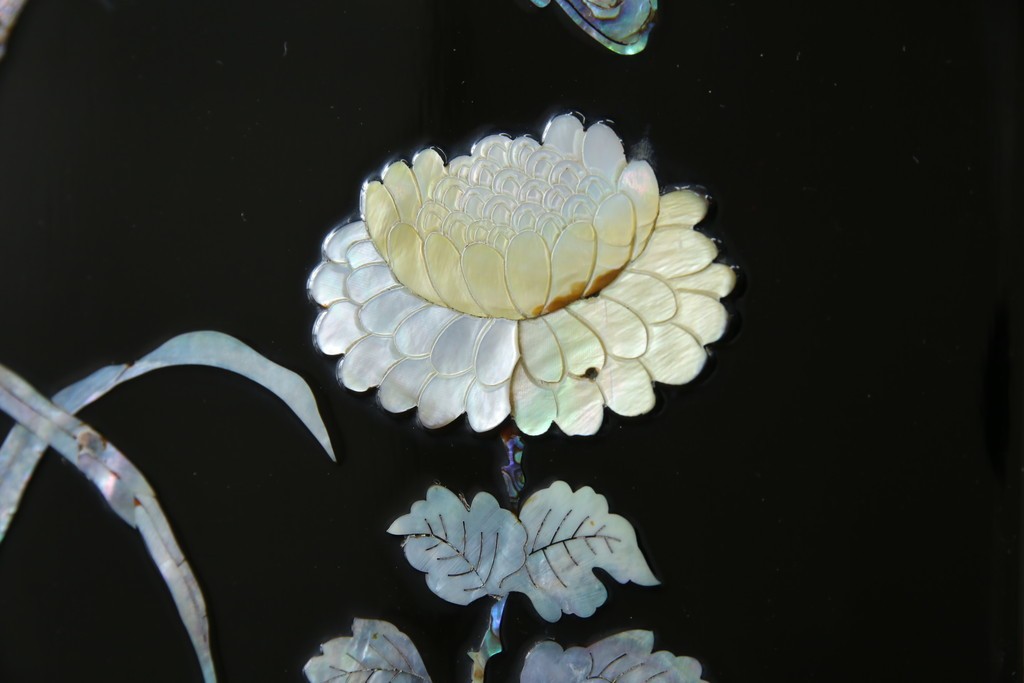 アジアンビンテージ　韓国　花鳥図の螺鈿(ラデン)細工が美しい4連衝立て　定価約120万円　(R-078123)