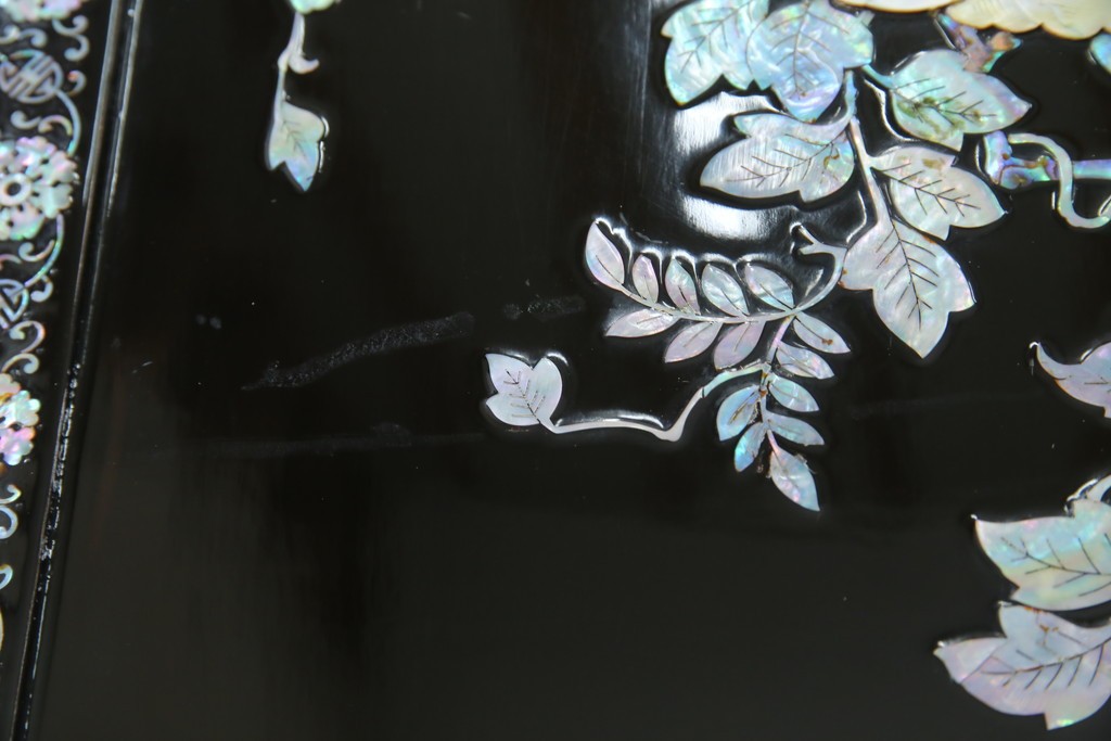 アジアンビンテージ　韓国　花鳥図の螺鈿(ラデン)細工が美しい4連衝立て　定価約120万円　(R-078123)