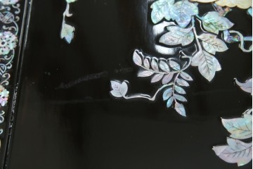 アジアンビンテージ　韓国　花鳥図の螺鈿(ラデン)細工が美しい4連衝立て　定価約120万円　(R-078123)