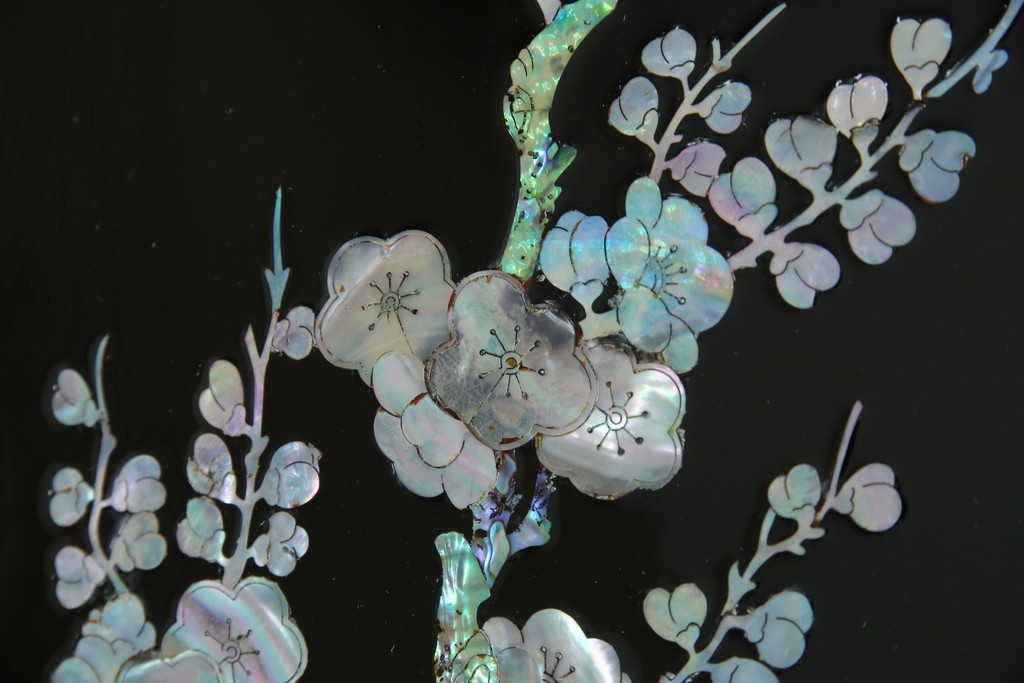 アジアンビンテージ　韓国　花鳥図の螺鈿(ラデン)細工が美しい4連衝立て　定価約120万円　(R-078123)