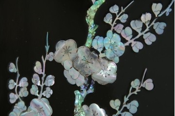 アジアンビンテージ　韓国　花鳥図の螺鈿(ラデン)細工が美しい4連衝立て　定価約120万円　(R-078123)