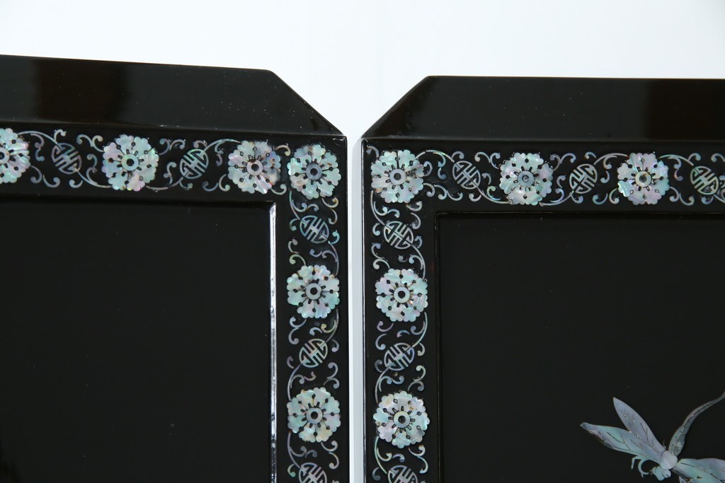 アジアンビンテージ　韓国　花鳥図の螺鈿(ラデン)細工が美しい4連衝立て　定価約120万円　(R-078123)