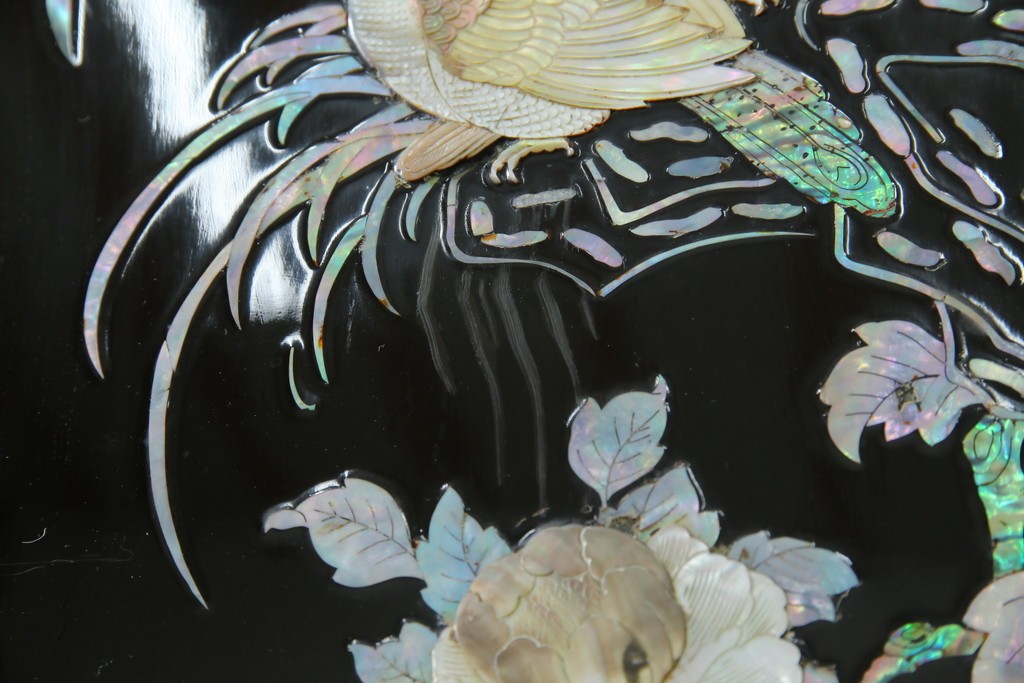 アジアンビンテージ　韓国　花鳥図の螺鈿(ラデン)細工が美しい4連衝立て　定価約120万円　(R-078123)