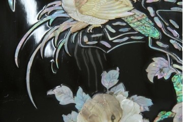 アジアンビンテージ　韓国　花鳥図の螺鈿(ラデン)細工が美しい4連衝立て　定価約120万円　(R-078123)