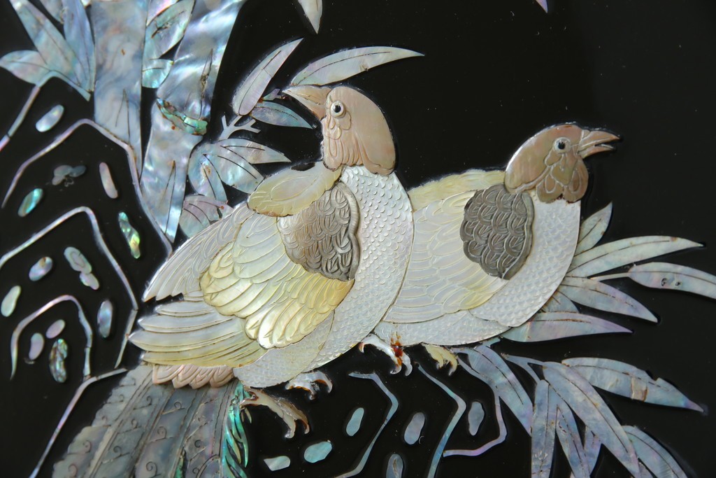 アジアンビンテージ　韓国　花鳥図の螺鈿(ラデン)細工が美しい4連衝立て　定価約120万円　(R-078123)