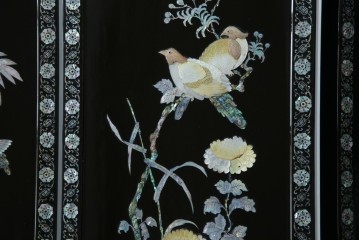 アジアンビンテージ　韓国　花鳥図の螺鈿(ラデン)細工が美しい4連衝立て　定価約120万円　(R-078123)