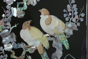 アジアンビンテージ　韓国　花鳥図の螺鈿(ラデン)細工が美しい4連衝立て　定価約120万円　(R-078123)