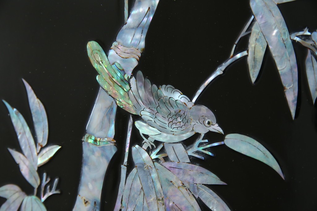 アジアンビンテージ　韓国　花鳥図の螺鈿(ラデン)細工が美しい4連衝立て　定価約120万円　(R-078123)