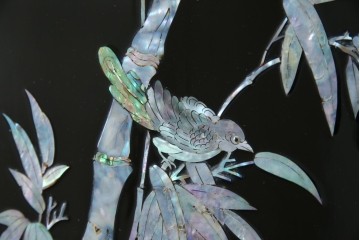 アジアンビンテージ　韓国　花鳥図の螺鈿(ラデン)細工が美しい4連衝立て　定価約120万円　(R-078123)