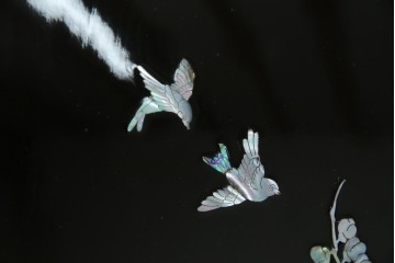 アジアンビンテージ　韓国　花鳥図の螺鈿(ラデン)細工が美しい4連衝立て　定価約120万円　(R-078123)