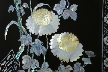 アジアンビンテージ　韓国　花鳥図の螺鈿(ラデン)細工が美しい4連衝立て　定価約120万円　(R-078123)