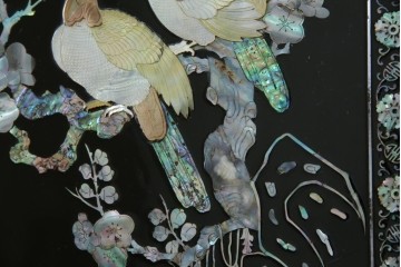 アジアンビンテージ　韓国　花鳥図の螺鈿(ラデン)細工が美しい4連衝立て　定価約120万円　(R-078123)