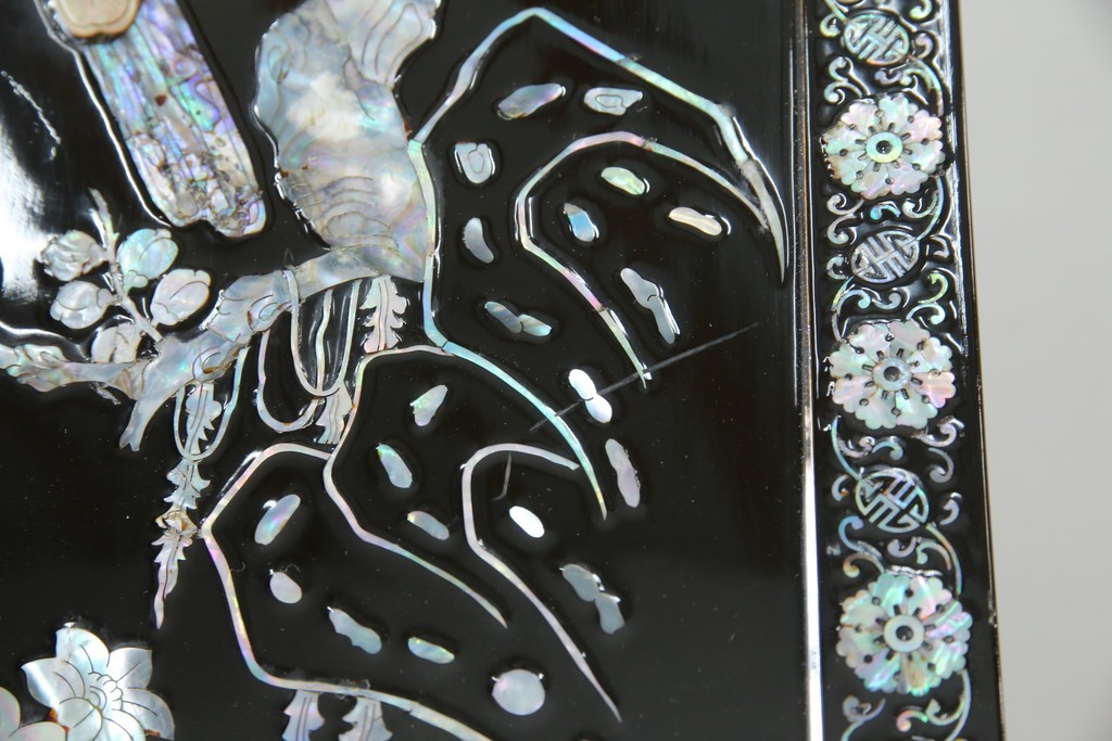 アジアンビンテージ　韓国　花鳥図の螺鈿(ラデン)細工が美しい4連衝立て　定価約120万円　(R-078123)