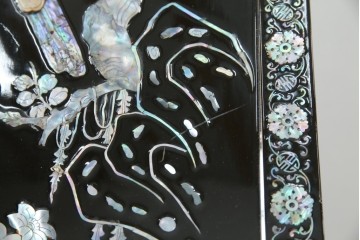 アジアンビンテージ　韓国　花鳥図の螺鈿(ラデン)細工が美しい4連衝立て　定価約120万円　(R-078123)