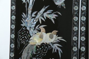 アジアンビンテージ　韓国　花鳥図の螺鈿(ラデン)細工が美しい4連衝立て　定価約120万円　(R-078123)