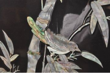 アジアンビンテージ　韓国　花鳥図の螺鈿(ラデン)細工が美しい4連衝立て(つい立て、衝い立て、仕切り、パーテーション、ヴィンテージ)(定価約120万円)(R-078123)