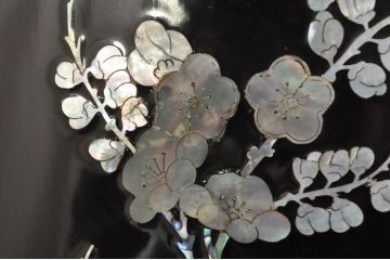 アジアンビンテージ　韓国　花鳥図の螺鈿(ラデン)細工が美しい4連衝立て(つい立て、衝い立て、仕切り、パーテーション、ヴィンテージ)(定価約120万円)(R-078123)
